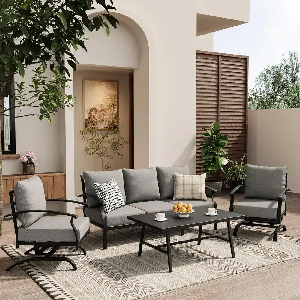 Outdoor Furniture Metal Chairs - Szary, metalowy zestaw mebli ogrodowych, idealny